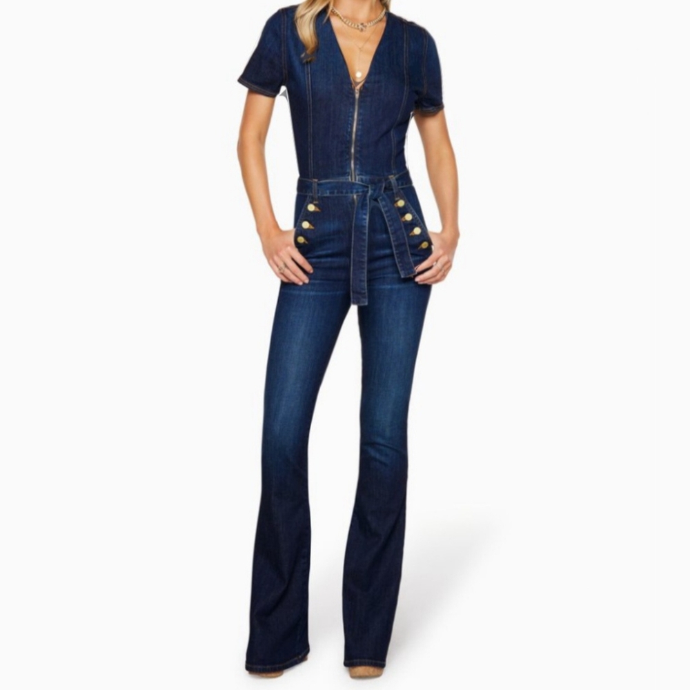Ramy Brook Women's Black Denim Helena Jumpsuit Size 25 NWT Moto Utility Zip-Up